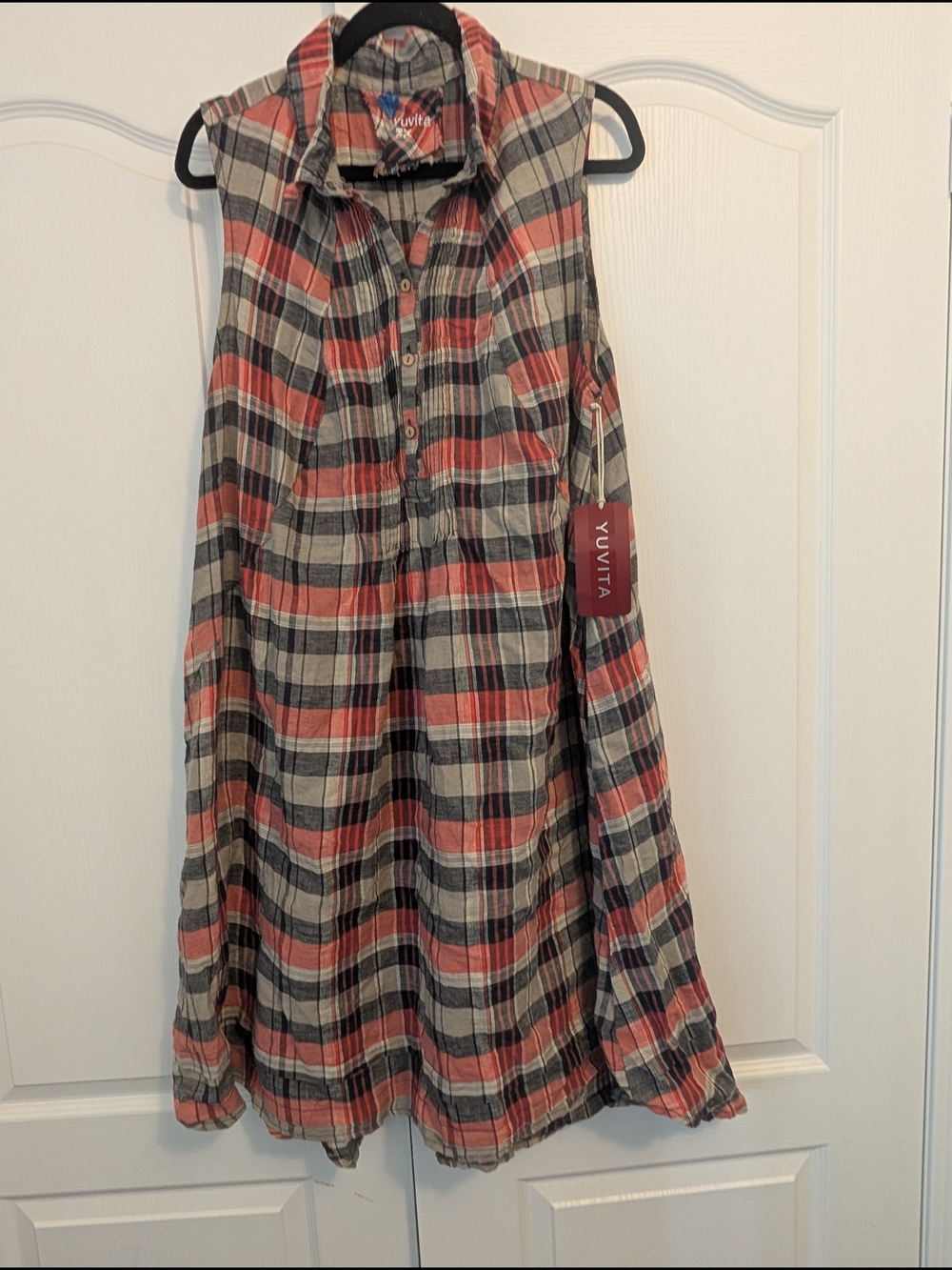 Yuvita Red Plaid Sleeveless A-Line Dress